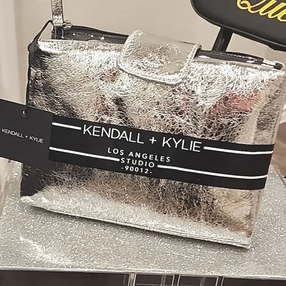 Kendall & Kylie‎ Metallic Silver Logo Hanging Travel Bag